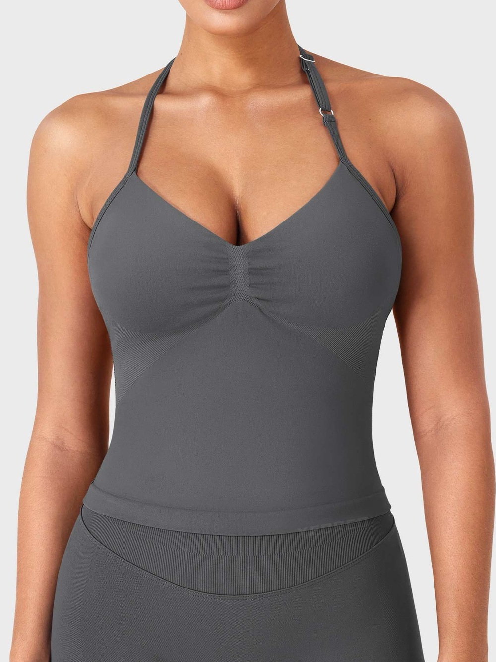 Yeoreo Eiliney SoftHue Halter Tank - Dark Grey, Size XS